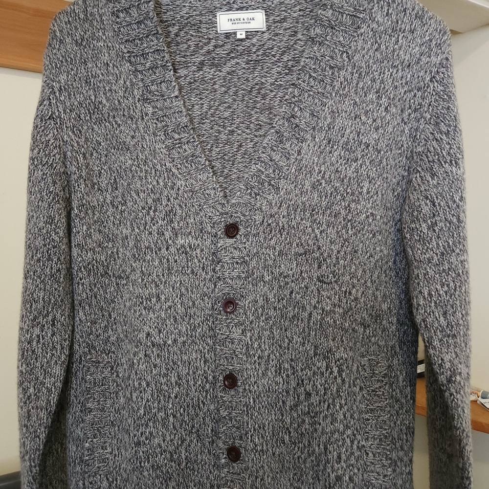 Frank & Oak Grey Marled V‑Neck Button Cardigan